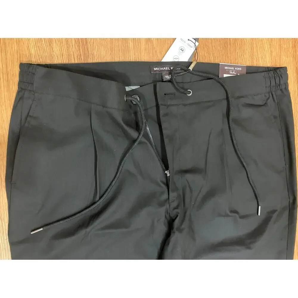 Michael Kors Men's Chino Pants Pleated Front Drawstring Stretch Black Size 36x32